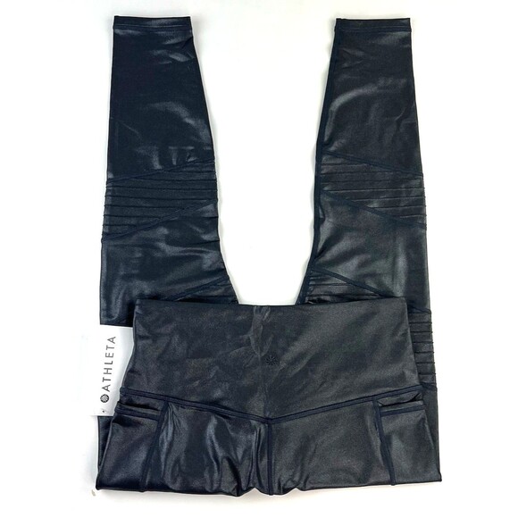 Athleta Inclination Moto Shimmer Tight Powervita 27" Black Womens Size M NWT - Picture 5 of 10